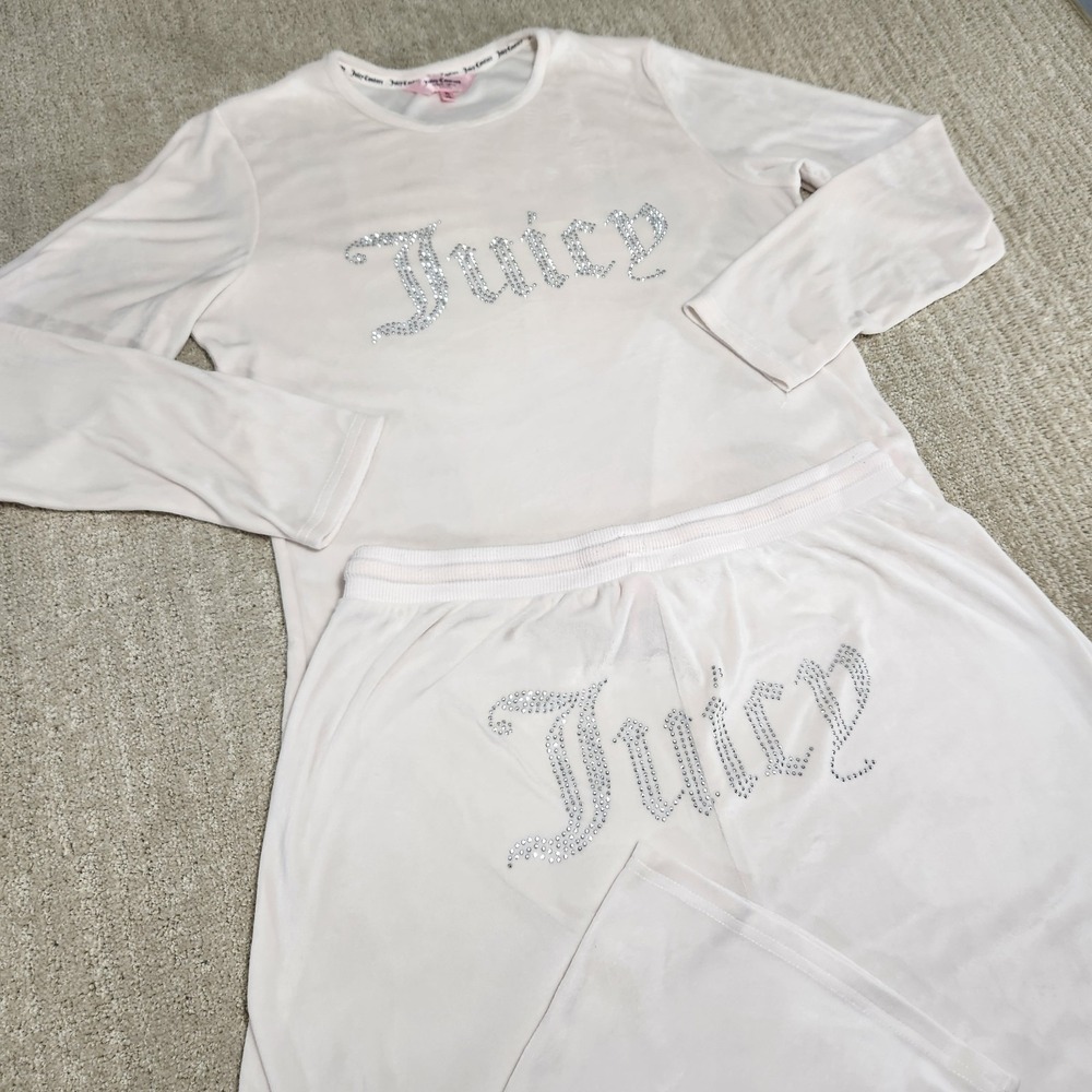 Juicy Couture Tracksuit Women XL Bone White Pants Jacket Velour‎ Y2K Baby Doll
